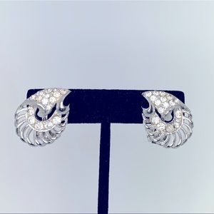 Vintage silver and rhinestone shell earrings